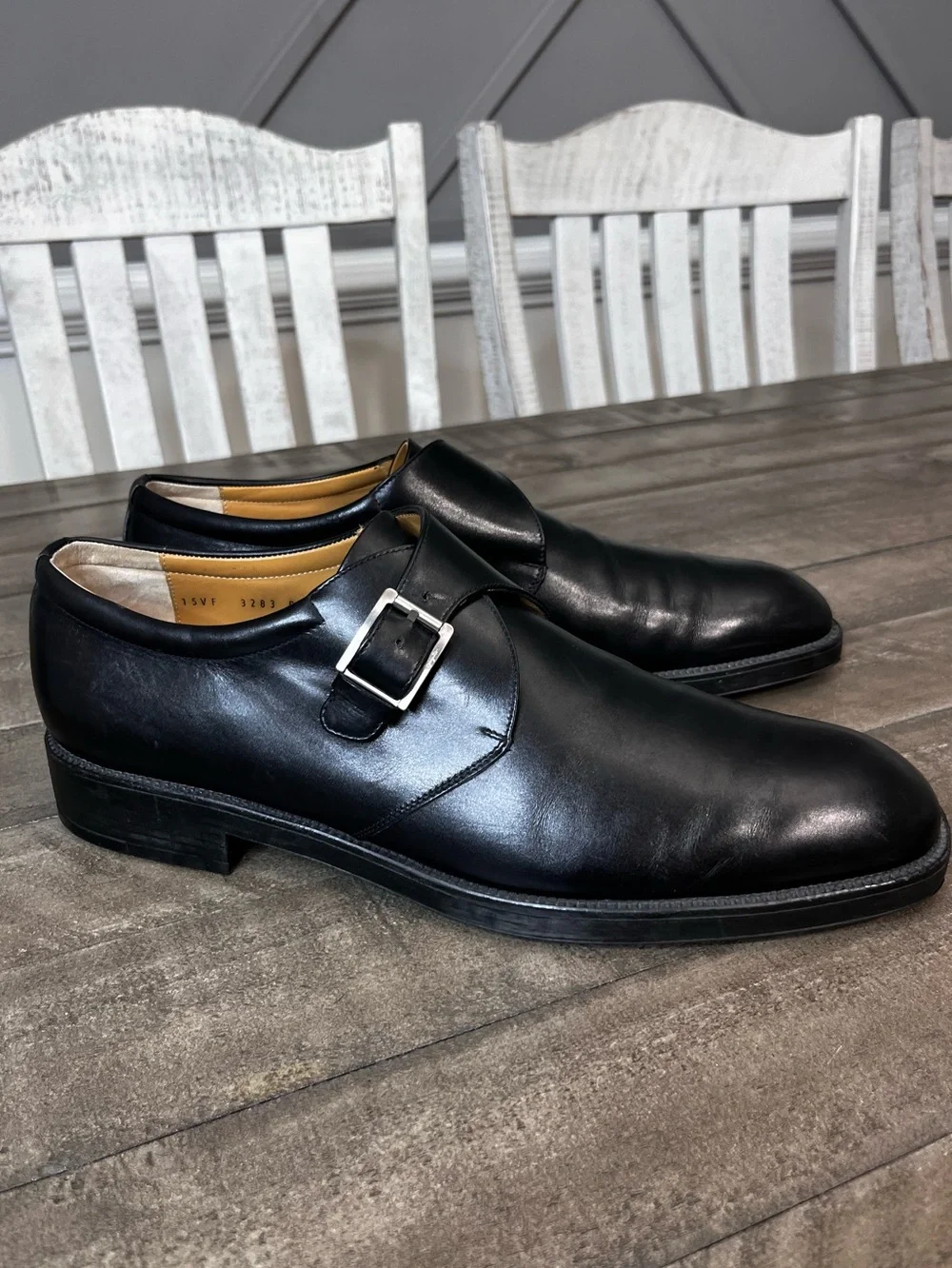 Salvatore Ferragamo Mens Single Monk Strap Leather Shoes Black Size 13 D